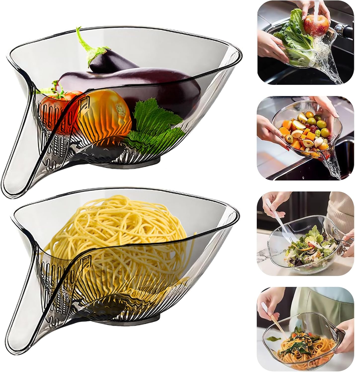 2 embudos de cesta de drenaje, cesta de drenaje multifuncional con boquilla, cuenco de drenaje de cocina de plástico con filtro extraíble, cuenco