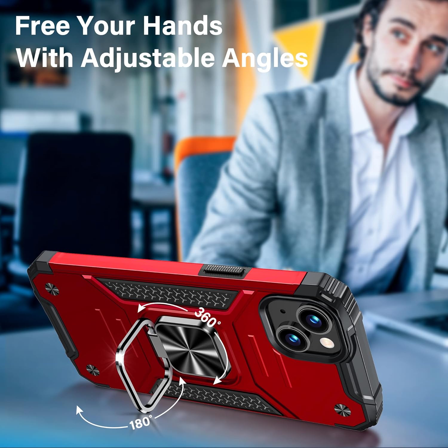 Vakoo Funda para iPhone 13 y iPhone 14 (6.1 pulgadas), resistente y duradera, bordes elevados que protegen la pantalla y la cámara, color rojo