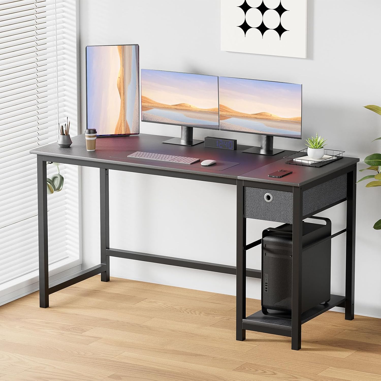 DUMOS Escritorio para computadora con cajones de 48 pulgadas, oficina, dormitorio, niños, escritura, trabajo, estudio, cajones de almacenamiento de