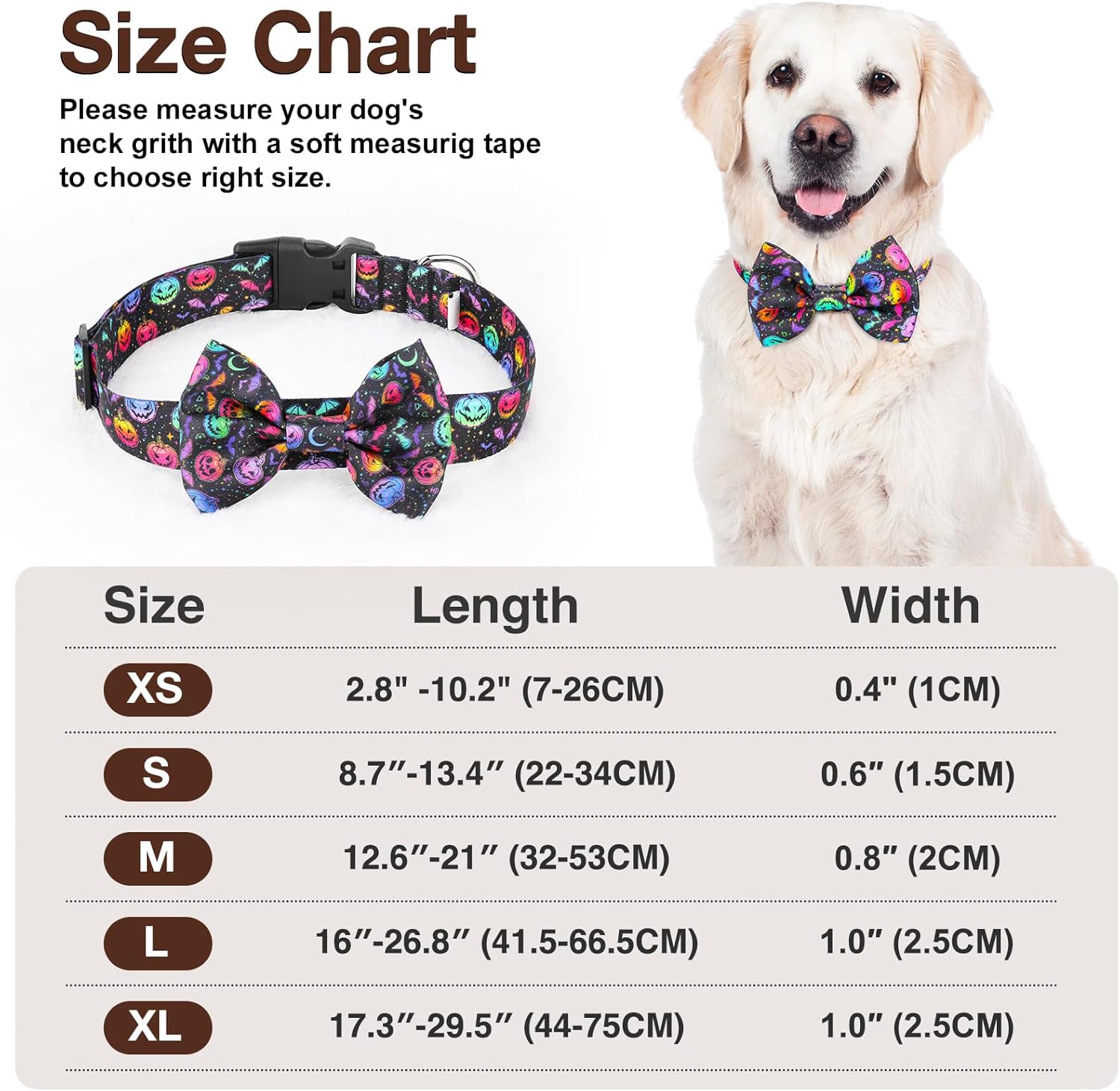 Lindo collar de perro con diseño de calabaza con corbatín para perros lindos machos, gatos, perros, collar de perro para perros pequeños, medianos y