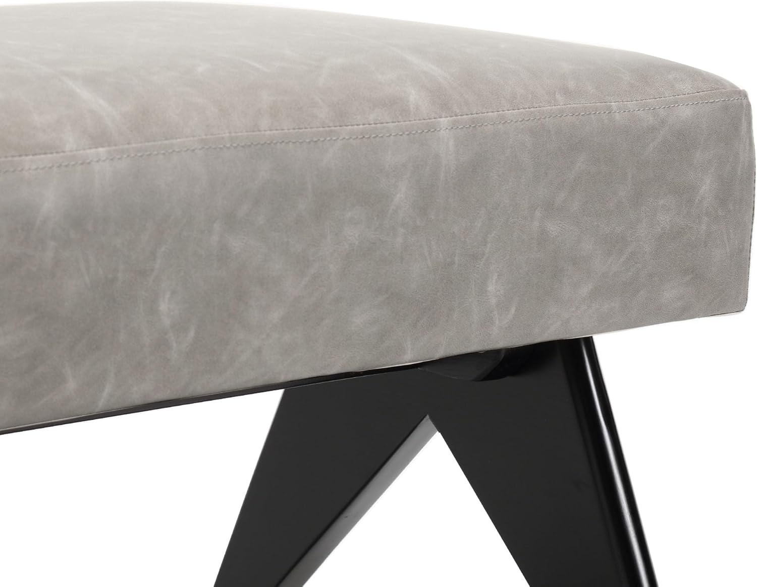 VESCASA Banco de comedor tapizado de piel sintética con patas de madera negra, entrada de 45.25 pulgadas de ancho, banco acolchado moderno para