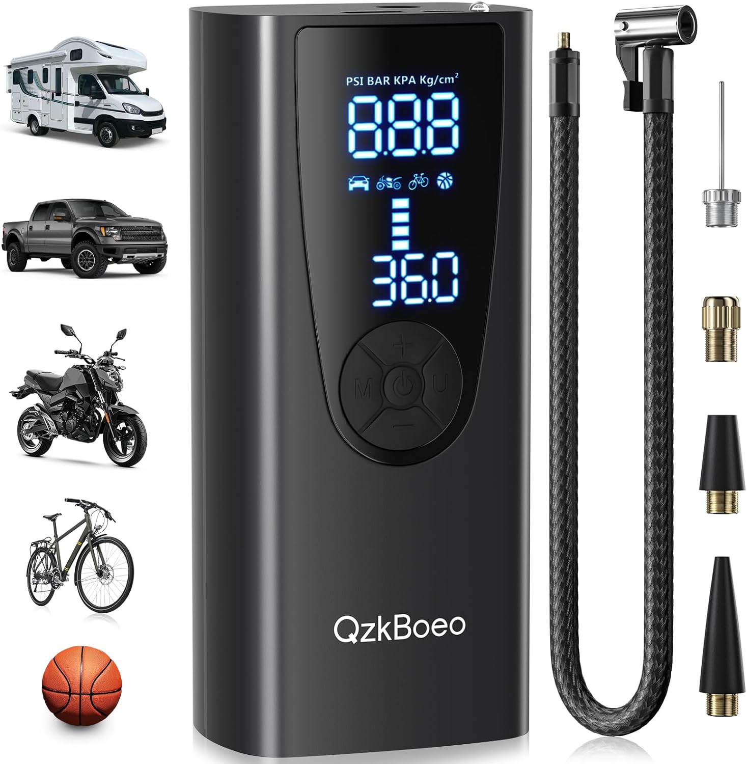 Compresor de aire portátil para inflador de neumáticos, bomba de aire QzkBoeo para neumáticos de automóvil con medidor de presión de neumáticos (150