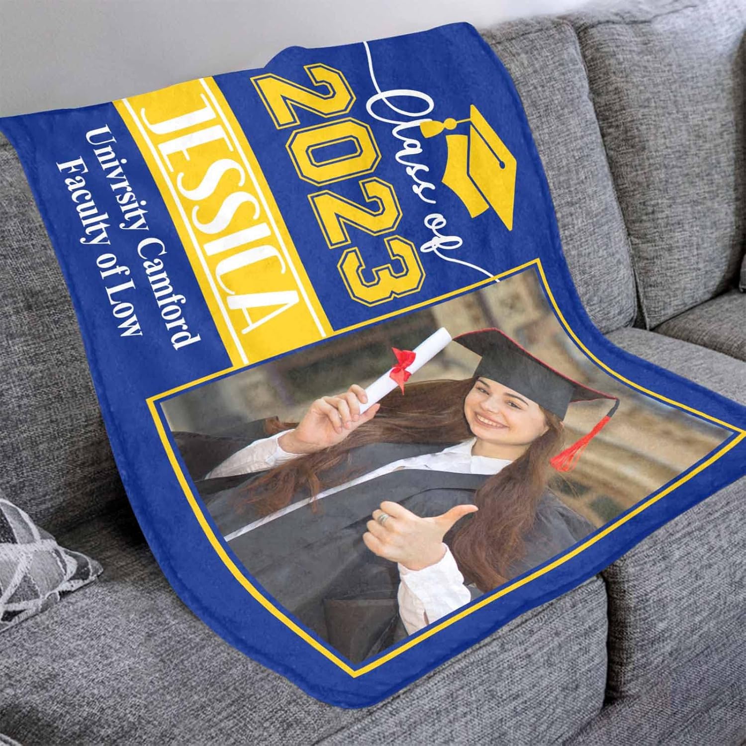 YESCUSTOM Manta de graduado personalizada con collage de fotos, manta de fotos personalizada para graduados de clase de 2023, manta personalizada