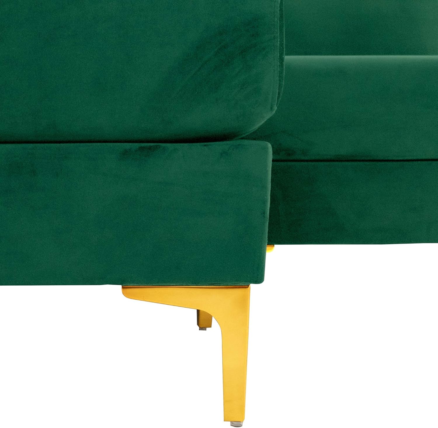 Sofá modular moderno en forma de L, con diván extra ancho y patas doradas