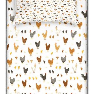 Ambesonne Juego de sábanas bajeras rurales y fundas de almohada, pollos y pollos, plumas, animales, gallo, caricatura, agrícola, juego de ropa de Ambesonne Juego de sábanas bajeras rurales y fundas de almohada, pollos y pollos, plumas, animales, gallo, caricatura, agrícola, juego de ropa de