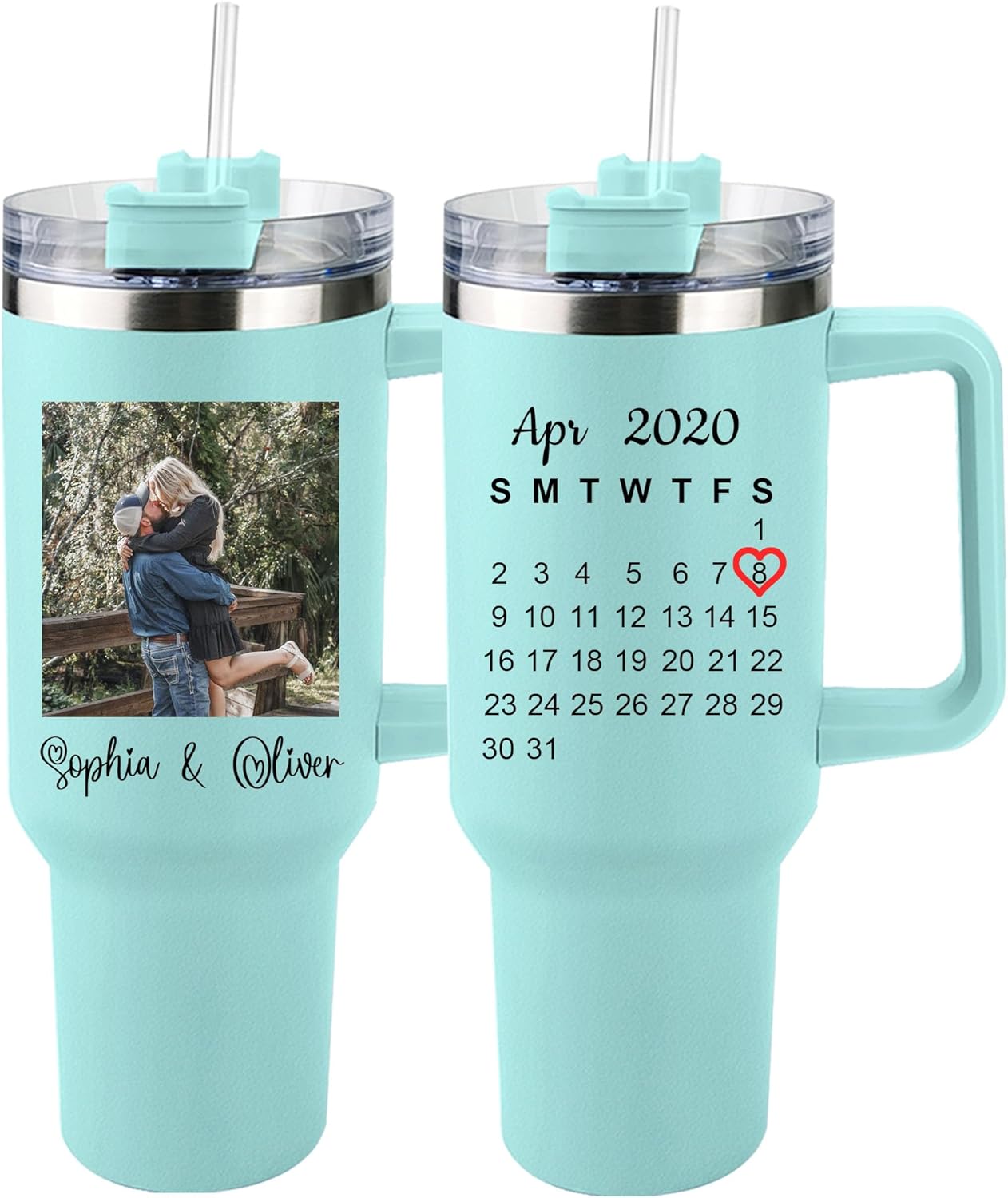 CusCosCes Vaso personalizado de 40 onzas con asa, vaso con imagen para aniversario, vaso de viaje con aislamiento, acero inoxidable, regalos