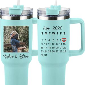 CusCosCes Vaso personalizado de 40 onzas con asa, vaso con imagen para aniversario, vaso de viaje con aislamiento, acero inoxidable, regalos CusCosCes Vaso personalizado de 40 onzas con asa, vaso con imagen para aniversario, vaso de viaje con aislamiento, acero inoxidable, regalos