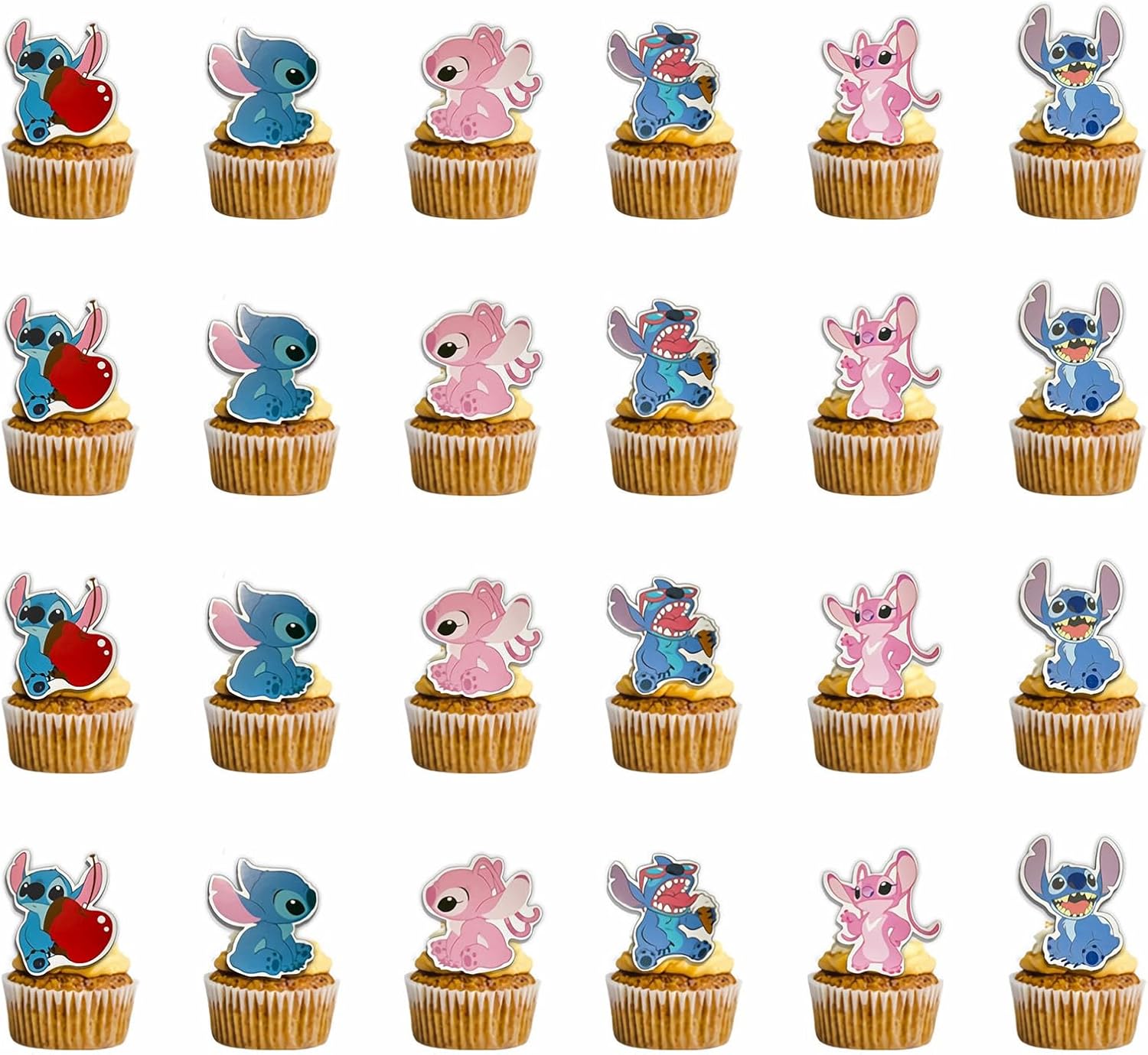 48 piezas de puntada para cupcakes, suministros de fiesta de cumpleaños, decoraciones de fiesta temática de puntada