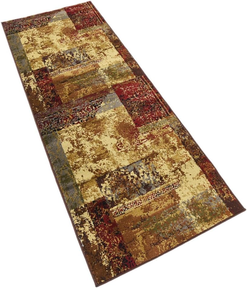 Unique Loom Barista Collection – Alfombra moderna a cuadros, contemporánea, multicapas, Polipropileno, BeigeMarrón