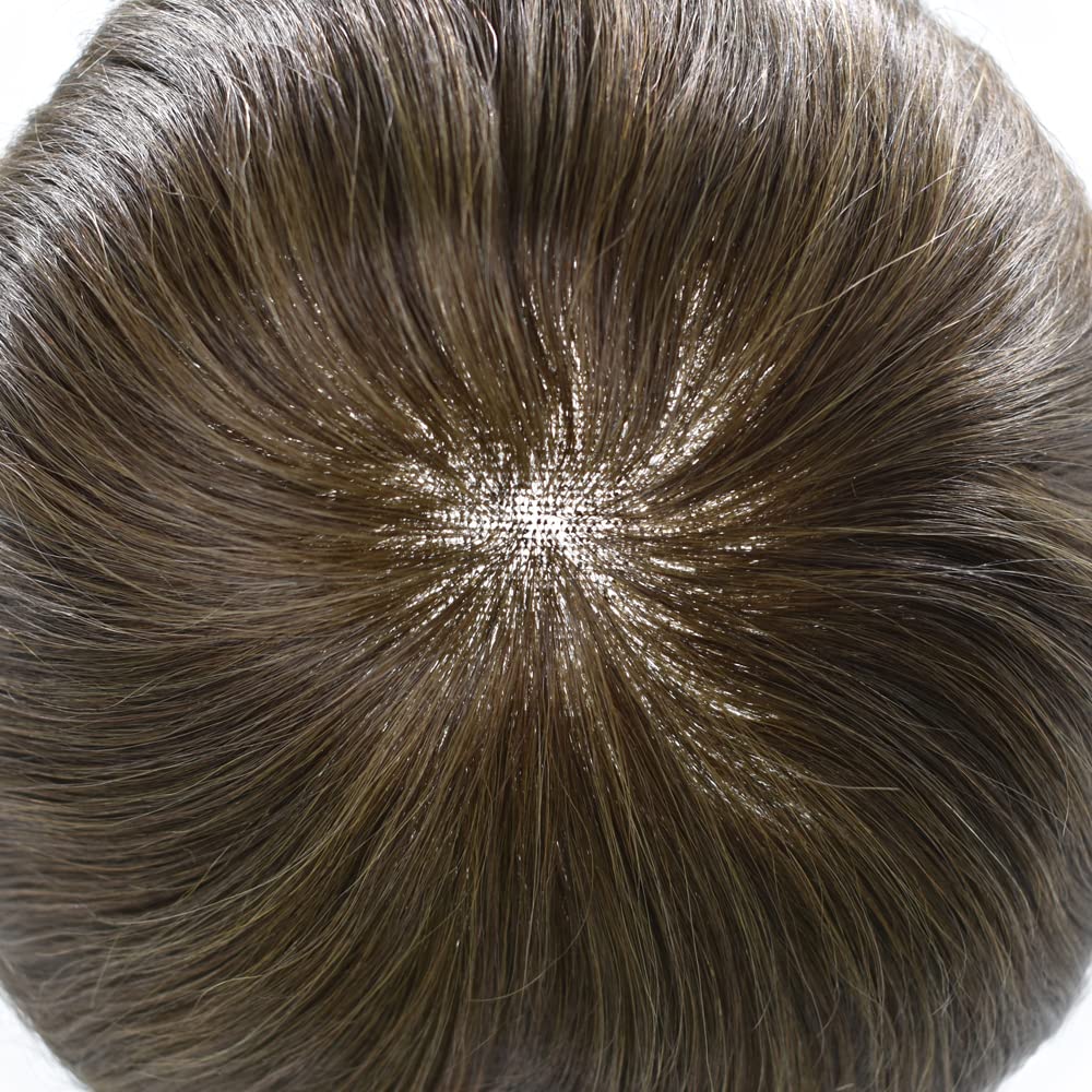 Toupee para hombres Sistema de cabello suizo encaje para hombre Toupee sistema de reemplazo de cabello humano nudo blanqueado hombres postizo de
