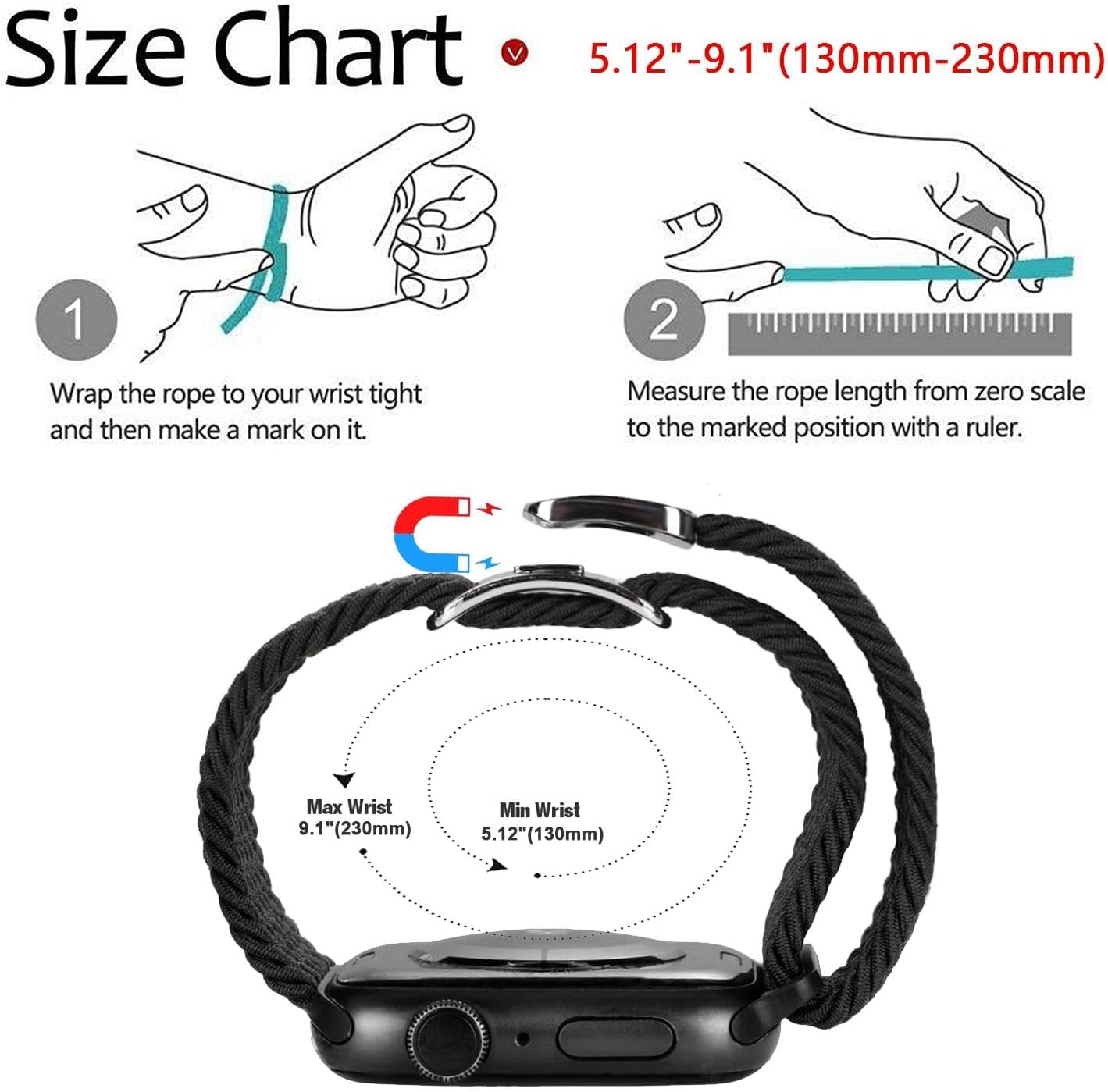 Abanen Correa de reloj trenzada de nailon elástico compatible con Apple Watch de 1.496 pulgadas, 1.575 pulgadas, 1.772 pulgadas, 1.772 pulgadas,