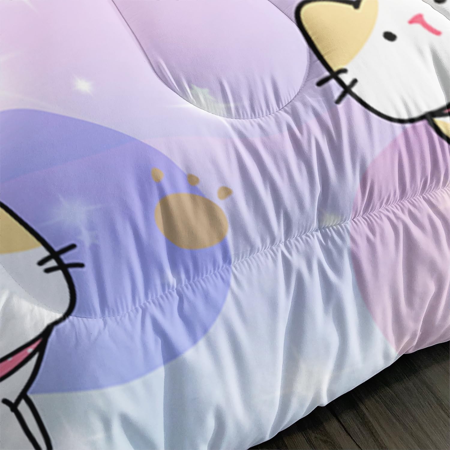Juego de edredón para niños, tamaño matrimonial, 3 piezas, colorido arco iris con purpurina y estrellas, juego de ropa de cama con diseño de pata de