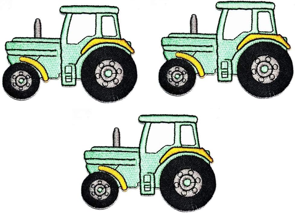 Umama Juego de 3 parches verdes para tractor orugas y granjeros de dibujos animados, parches para planchar para ropa de niños, ropa para coser,