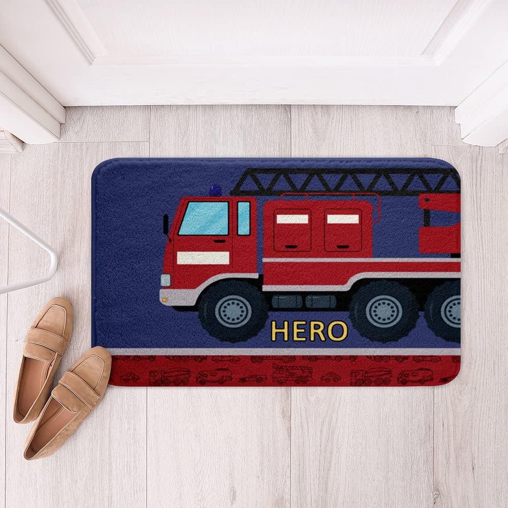 Tapete de baño de camión de bomberos, alfombra de baño de automóvil de bombero, tractor, antideslizante, decoración de habitación para niños y