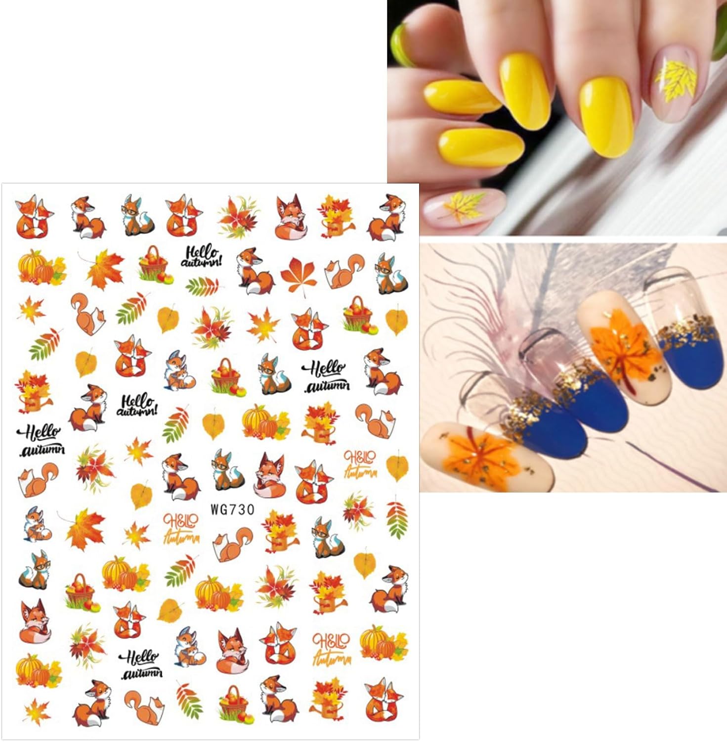 JMEOWIO 10 Sheets Fall Autumn Nail Art Stickers Decals Self-Adhesive Pegatinas Uñas Pumpkin Maple Leaf Thanksgiving Nail Supplies Nail Art Design