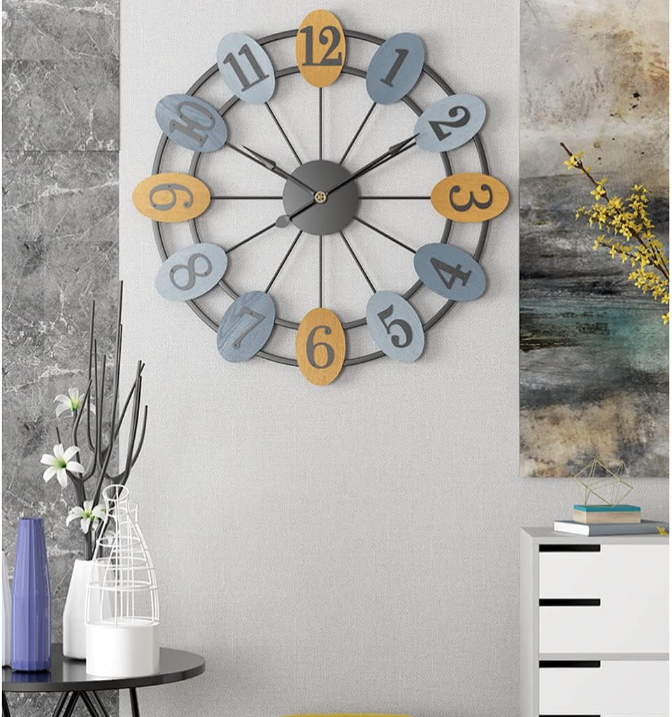 Reloj de pared – Reloj de pared de metal de 20 pulgadas, reloj de pared grande con números de madera, moderno, minimalista, redondo, funciona con