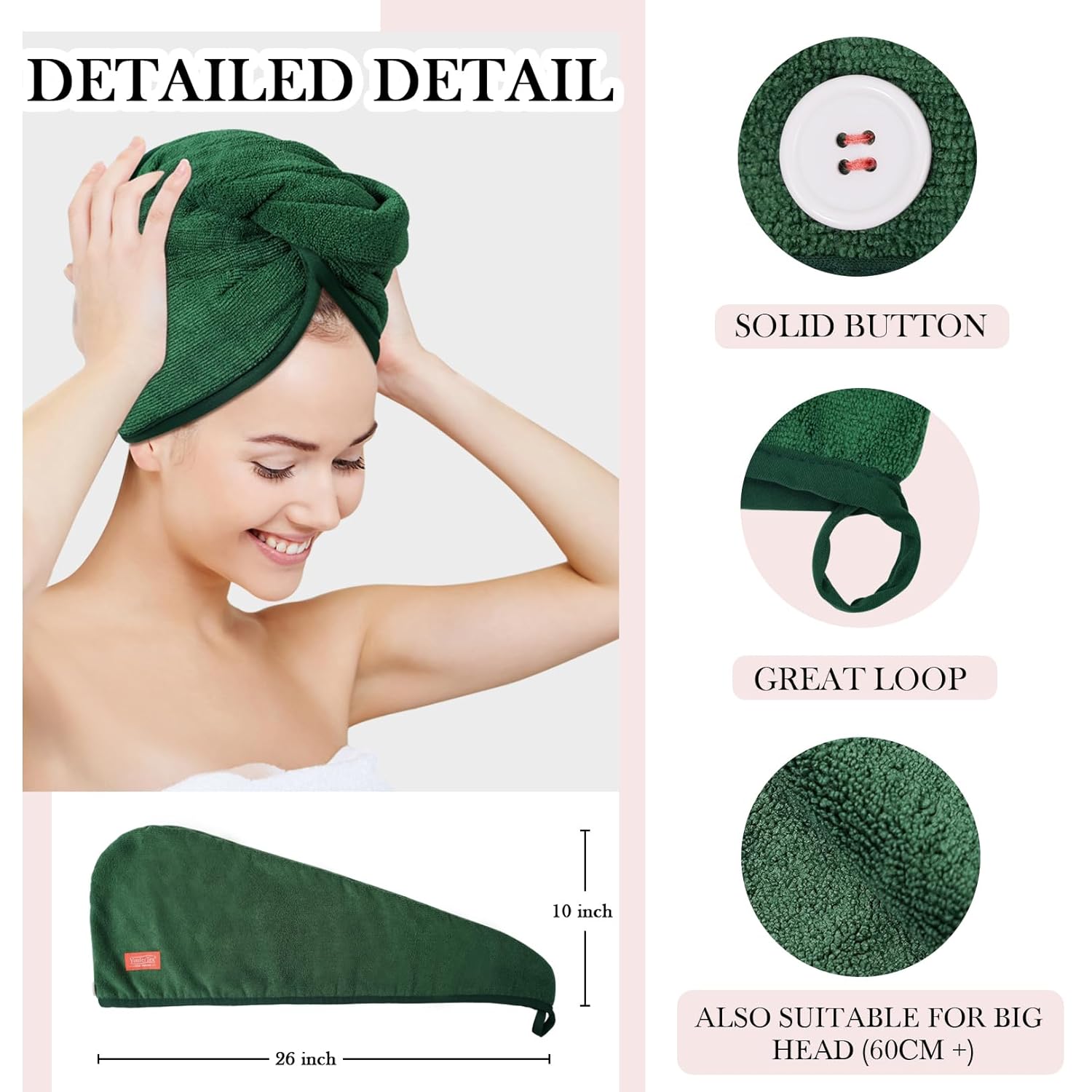YoulerTex Toalla de microfibra para el cabello para mujer, paquete de 2 unidades de 10 x 26 pulgadas, morado, ultra absorbente, turbante de secado