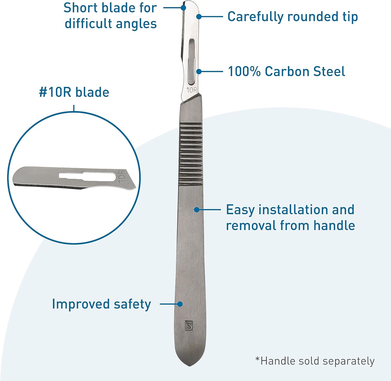 BodyMed Cuchillas de dermaplaning #10R en acero al carbono, 100 piezas – Estériles para procedimientos quirúrgicos, cuidado de la piel, depilación y