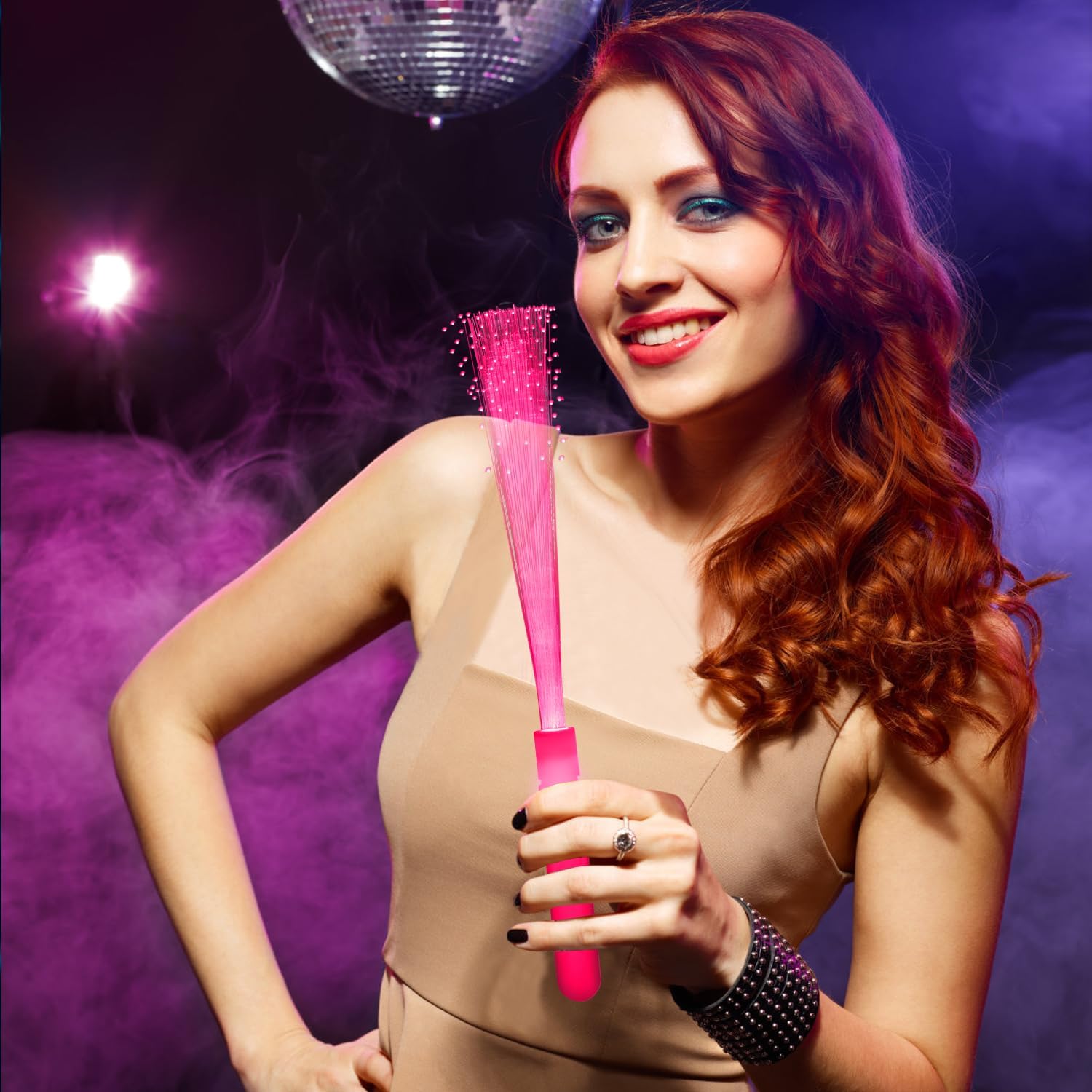 NUDALA Paquete de 24 varillas de brillo rosas con luz para barra de fibra óptica a granel con 3 modelos intermitentes para Halloween, 4 de julio,