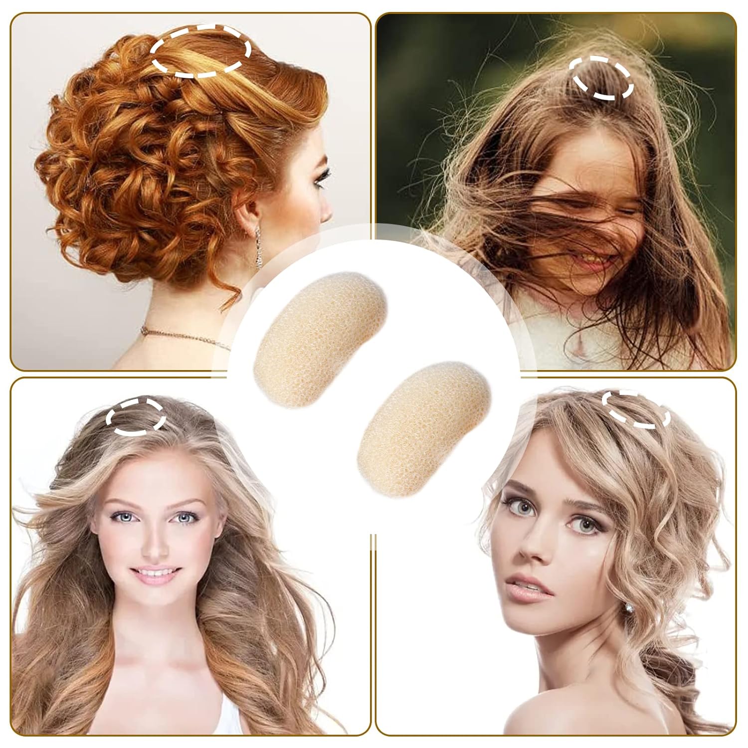 Juego de 2 peines voluminizadores para el cabello, peines Bump It Up, clips de peinado y herramientas de updo para mujeres y niñas (beige)