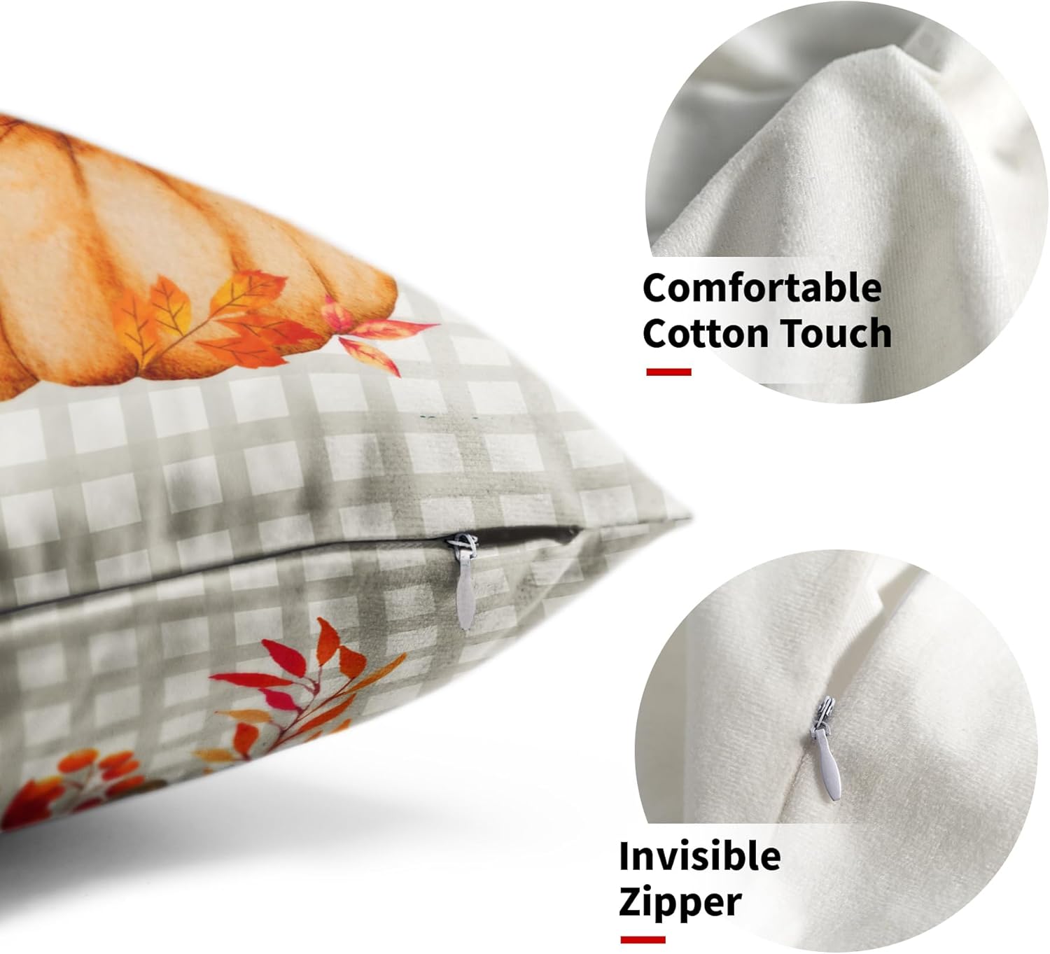 Juego de 2 fundas de almohada de otoño de 12 x 20 pulgadas, fundas de almohada de otoño de Acción de Gracias, calabaza, búfalo, a cuadros, almohadas