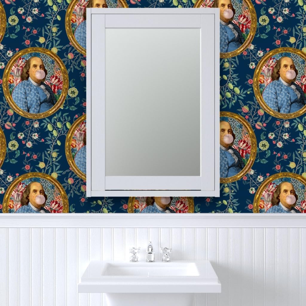 Spoonflower Muestro de papel tapiz extraíble – Benjamin Franklin Botánico Caprichoso Retrato Histórico Papel pintado personalizado pre-pegado
