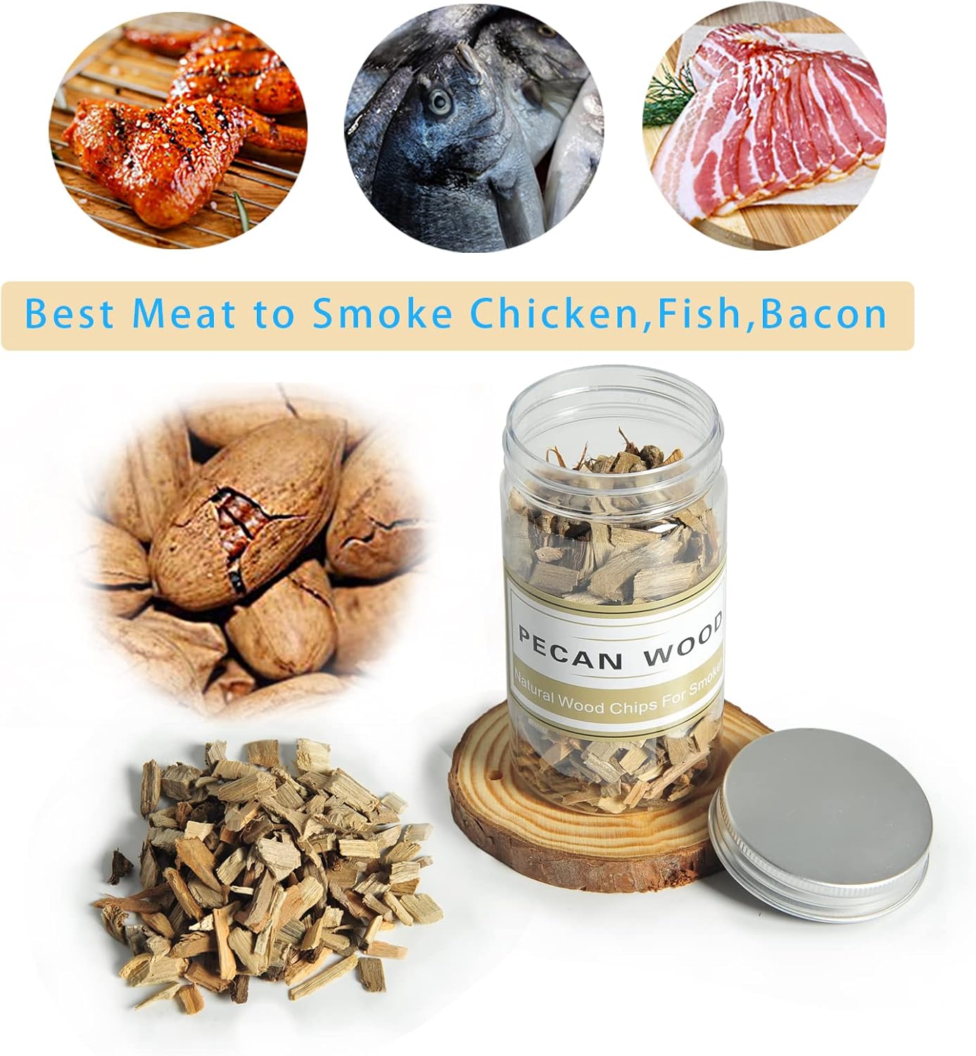 Chips de madera para ahumar, paquete variado, 8 onzas de manzana, cereza, nuez, roble, nogal y haya, sabor natural, chips de madera para barbacoa,