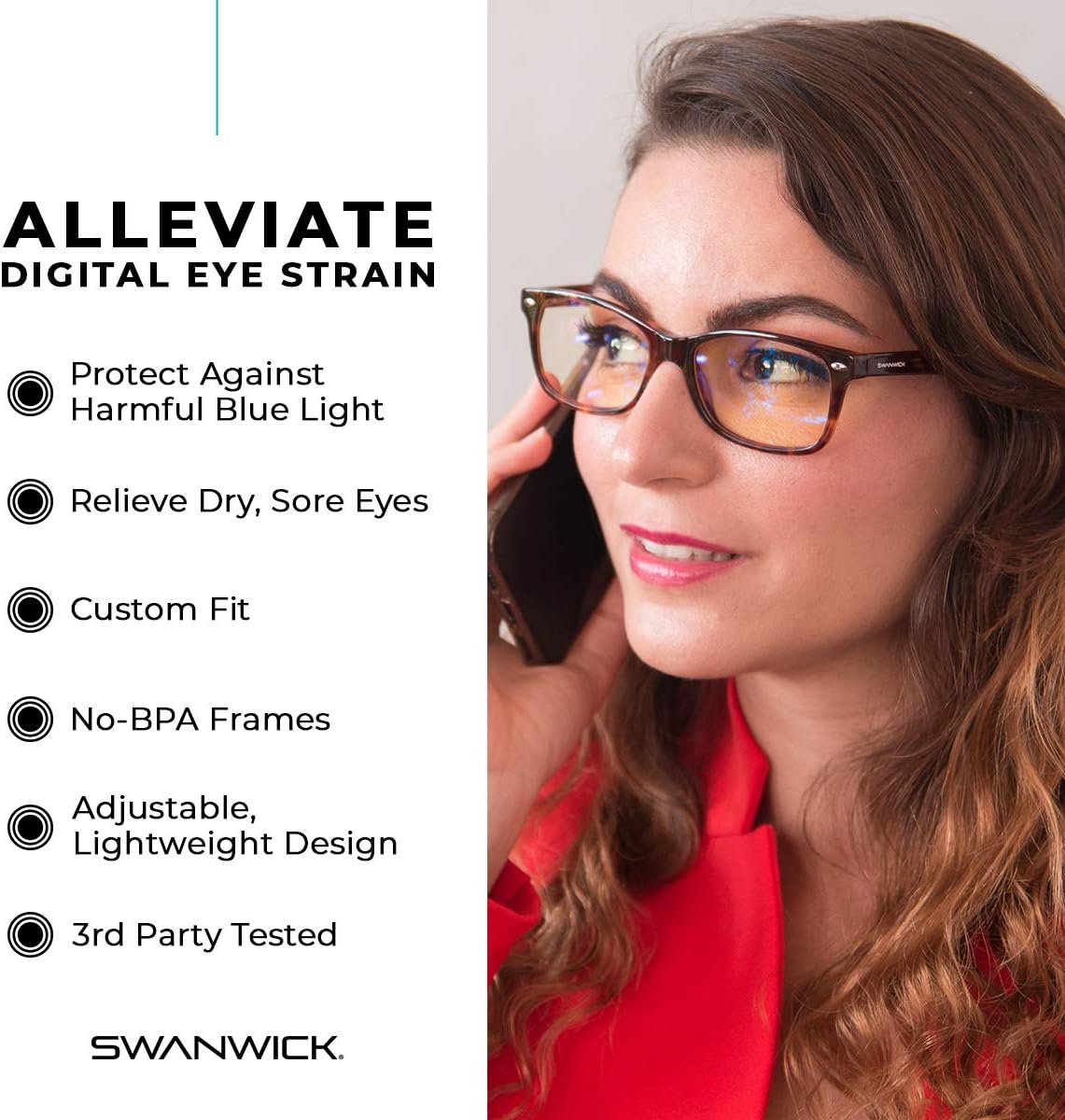 Swanwick Lentes de bloqueo de luz azul para mujeres y hombres, antifatiga ocular para computadora, juegos, televisión, pantalla de teléfono. Ayuda