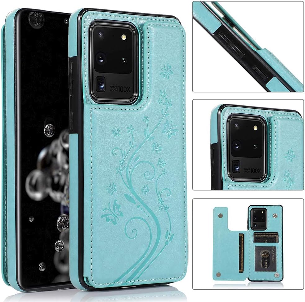 Funda de teléfono para Samsung Galaxy S20 Plus Glaxay S20+ 5G con protector de pantalla de vidrio templado y tarjetero tipo cartera, funda de piel