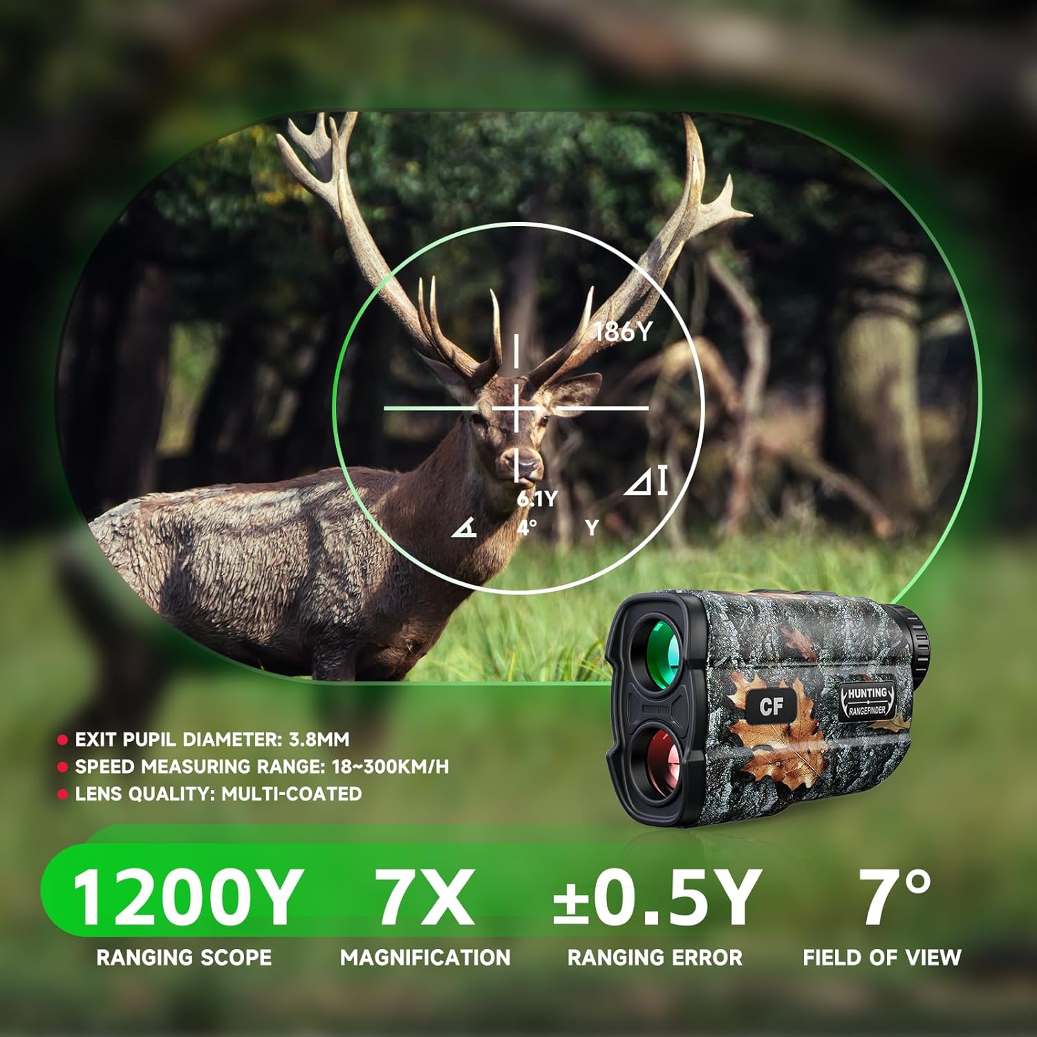 GolfHunting Rangefinder 7X Magnification 1200Y Waterproof Rangefinder, Distance Measurement, Multiple Modes, Lightweight, for Hunting, Golf and