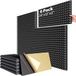HYCHINS Paquete de 6 paneles de espuma piramidales a prueba de sonido para paredes con autoadhesivos, paneles acústicos de alta densidad de 24 x 12 HYCHINS Paquete de 6 paneles de espuma piramidales a prueba de sonido para paredes con autoadhesivos, paneles acústicos de alta densidad de 24 x 12