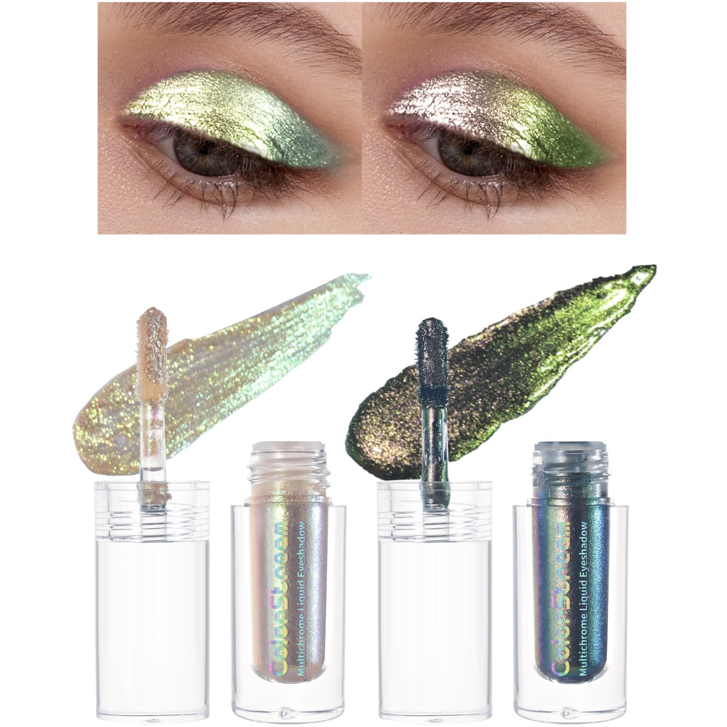CHARMACY Sombra de ojos líquida duocroma, aspecto multidimensional, juego de sombras de ojos con purpurina de larga duración, pigmentos metálicos,