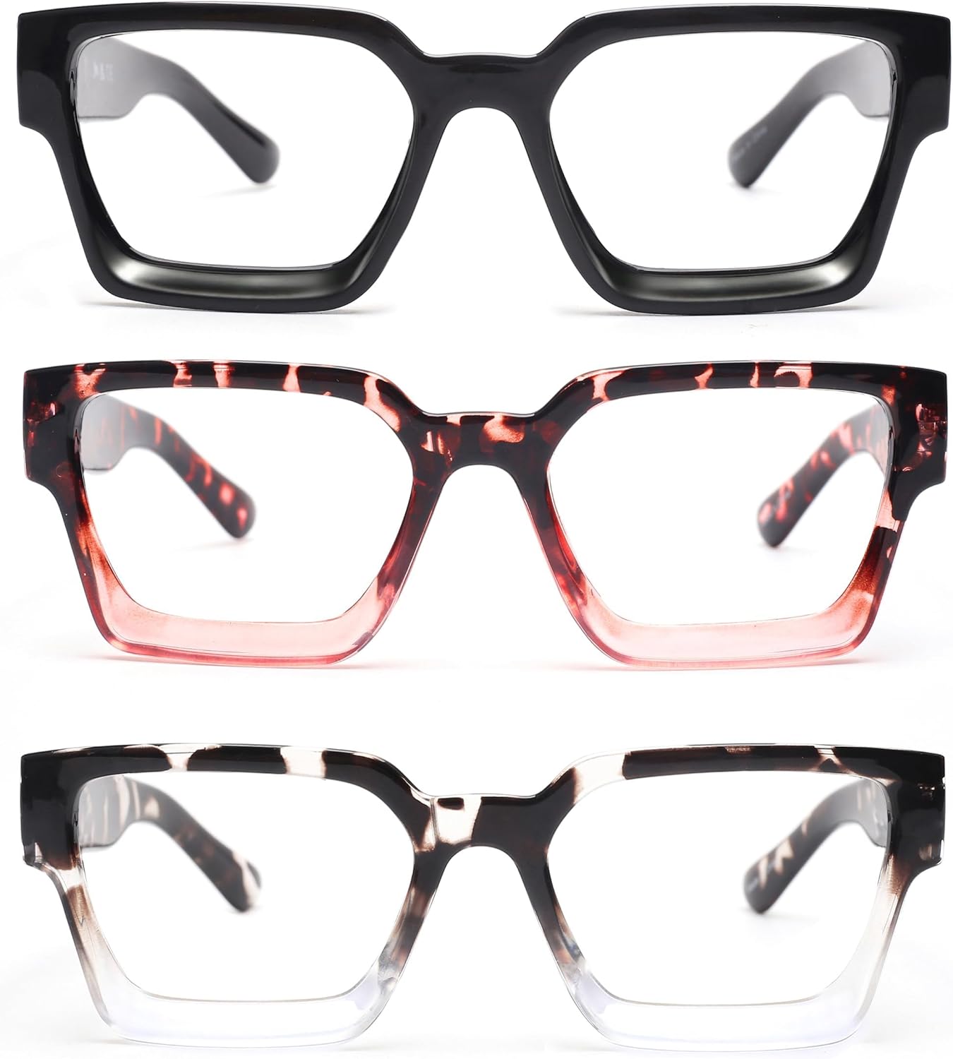 JM Paquete de 3 lentes de lectura cuadrados estilo Oprah para mujeres y hombres, lectores rectangulares de gran tamaño, con bisagra de resorte,