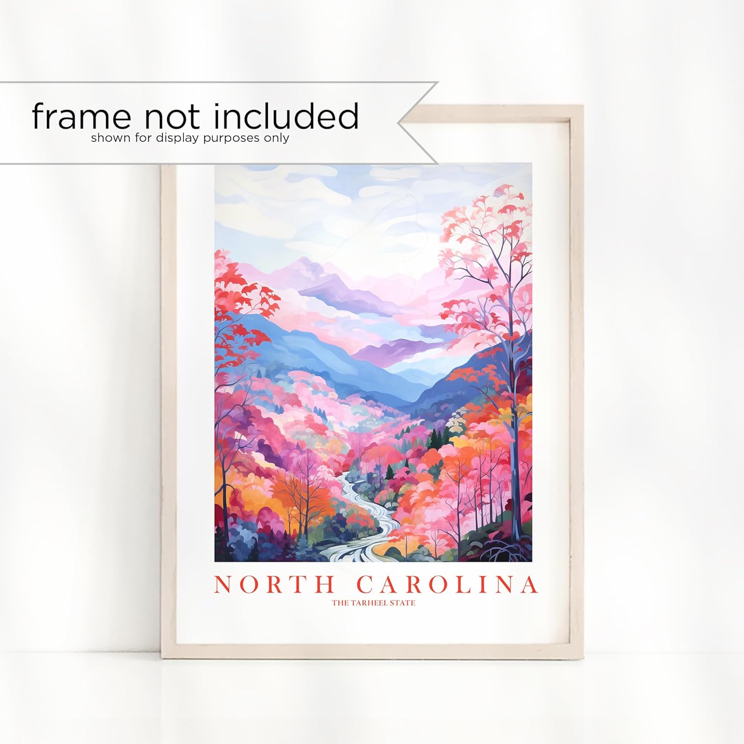 North Carolina Travel Print Tarheel State Souvenir NC Nature Pink Orange Blue Wall Art Landscape Poster Scenic Vista (13×19 inches)