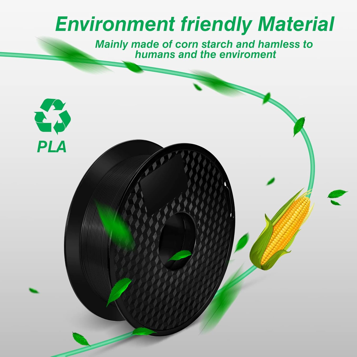Kingroon PLA – Filamento para impresora 3D, 10 rollos, precisión dimensional +- 0.001 in, carrete de 22 libras (22 libras), 0.069 in, color negro