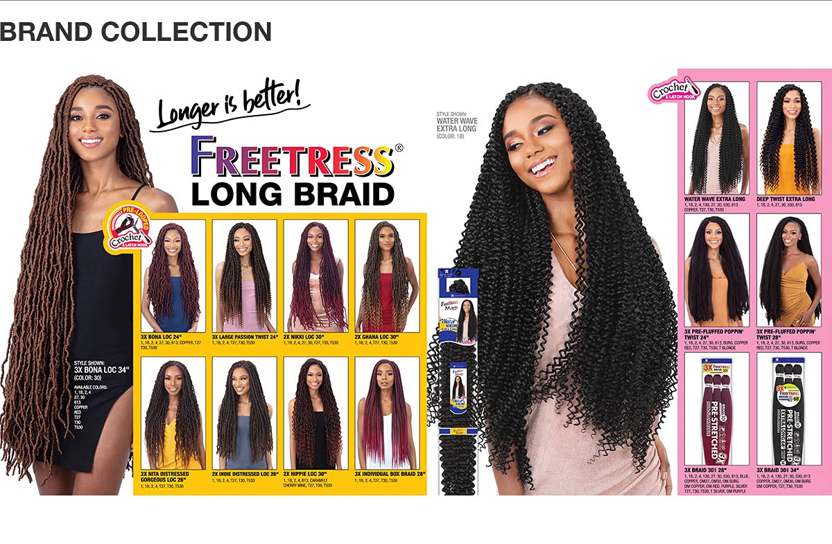 FreeTress – Trenzas de ganchillo 3X Bona Loc de 34 pulgadas (1 paquete, 1B)