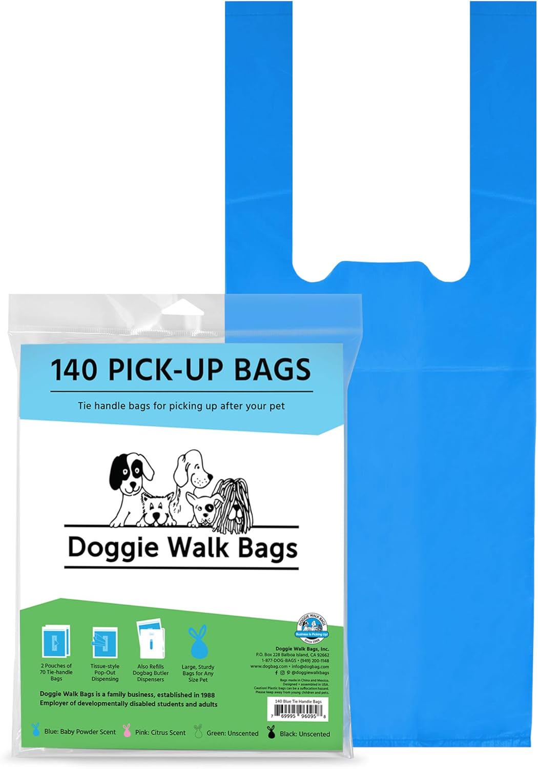 Bolsa para excrementos de perro con asa de fácil amarre, bolsas de basura extra grandes y fuertes para perros, perfumadas, fáciles de dispensar y a