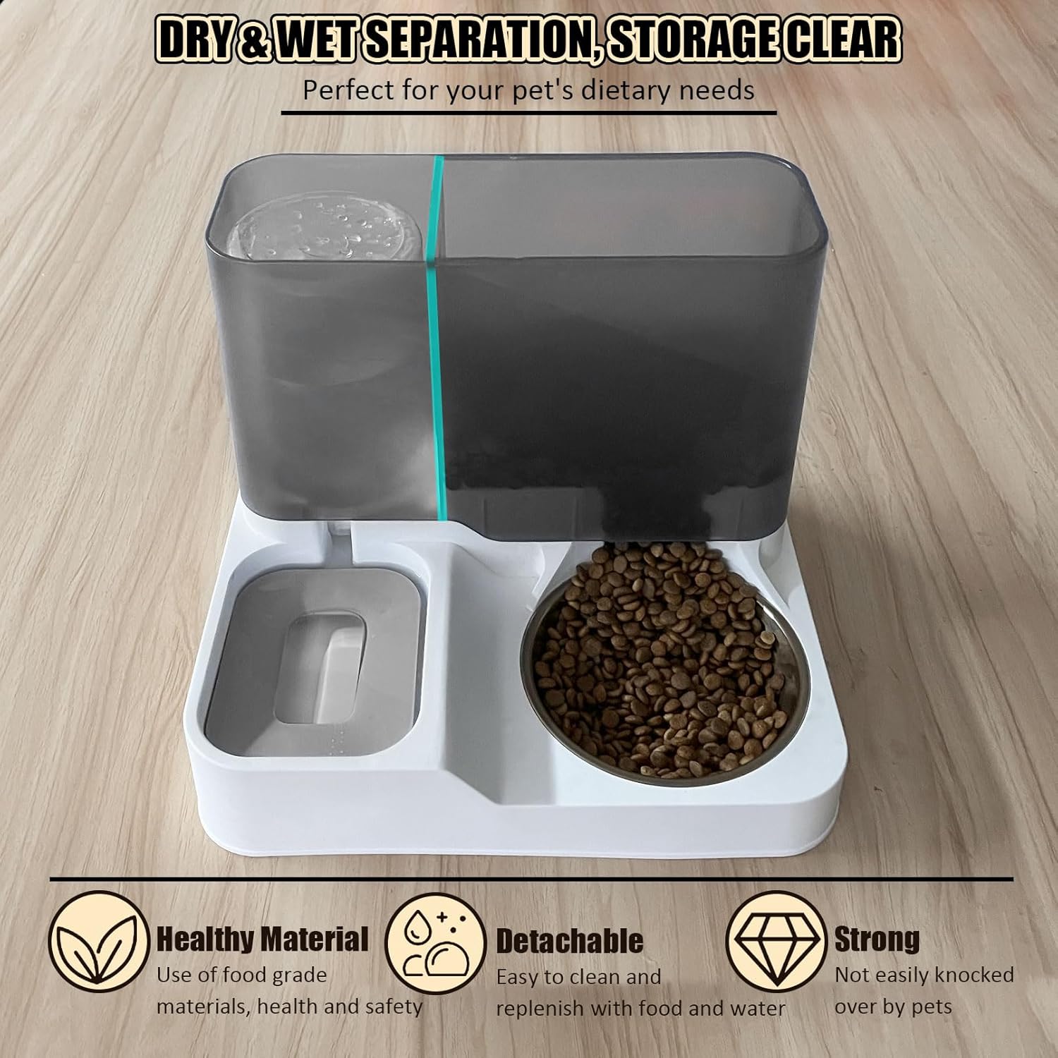 kathson Juego de dispensador automático de comida y agua todo en uno para gatos, alimentador por gravedad para gatos con cuenco de acero inoxidable,