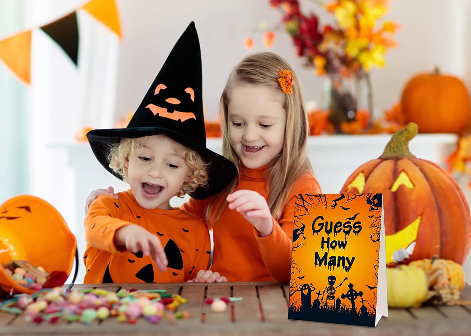 SICOHOME Halloween Adivina cuántos suministros de fiesta de Halloween, juego de fiesta de Halloween para niños y adultos, juego de adivinanzas en