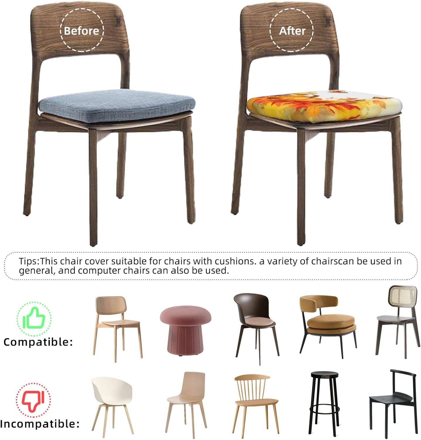 SHIRMDIY Juego de 6 fundas de asiento extraíbles para silla de comedor, diseño de girasoles de otoño, elásticas, para oficina, cocina, cocina,