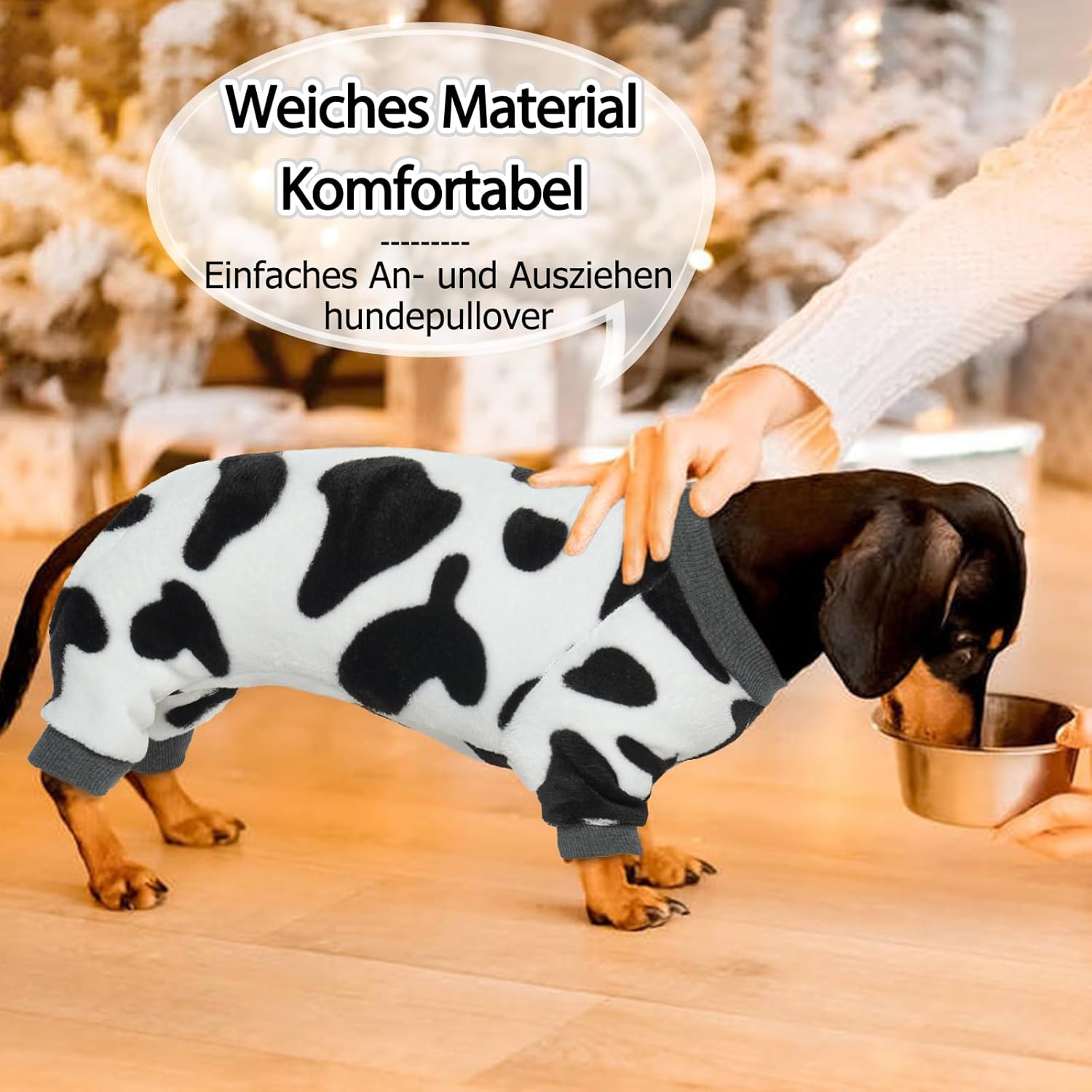 DENTRUN Ropa cálida de invierno para perros pequeños, disfraz divertido de suéter de vaca con leche, disfraz de perro y gato, pijama de franela suave