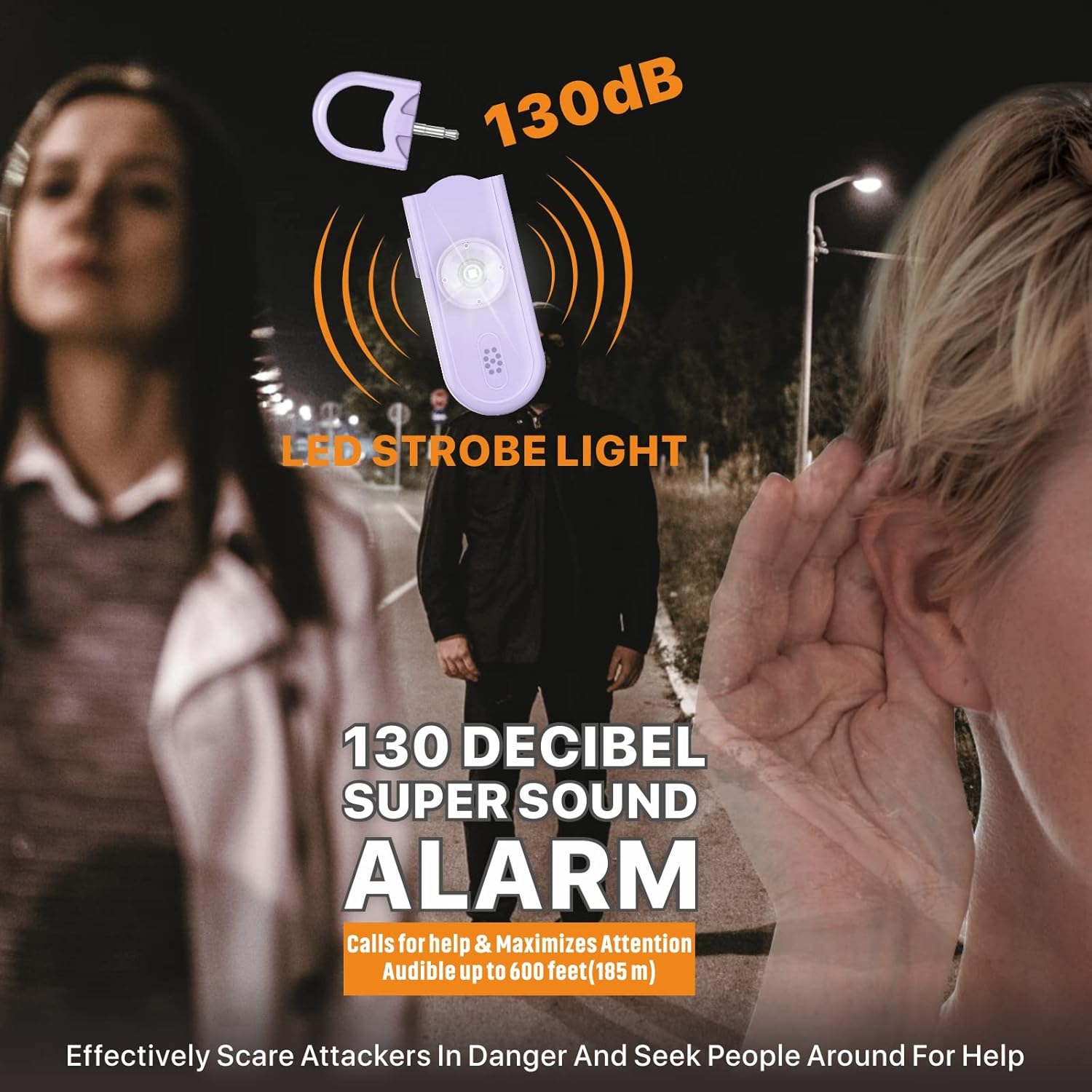 Safe Sound – Alarma personal con sonido seguro, paquete de 2 llaveros de alarma de seguridad de emergencia de 130 dB con luz LED estroboscópica,