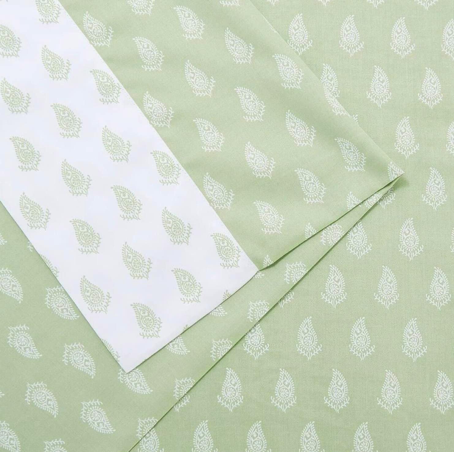 Home by SHR – Juego de sábanas de 4 piezas, 100% algodón, estampado de cachemira, tamaño individual, diseño de cachemira (verde)