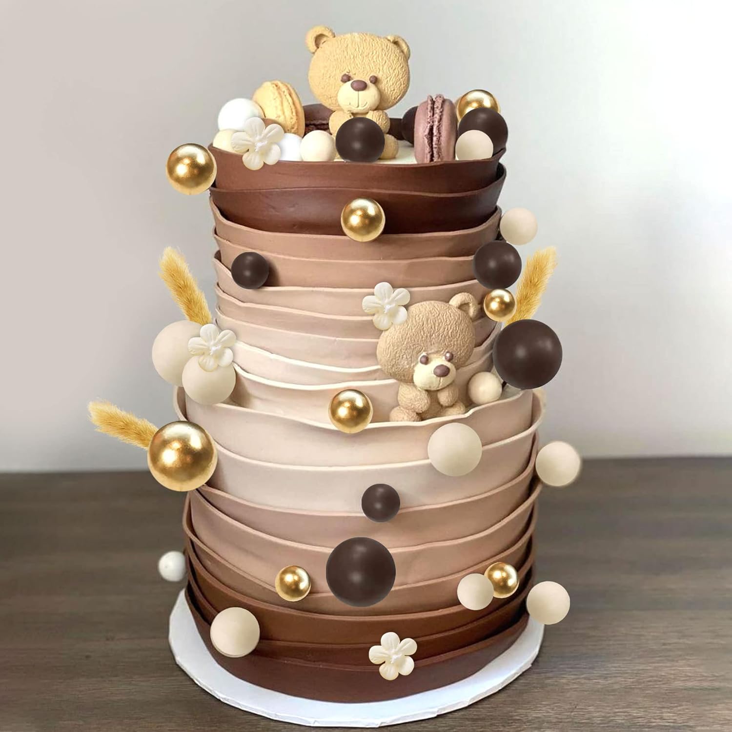 29 piezas de decoración de pasteles de flores bohemias para bodas, baby shower, niños y niñas, suministros de fiesta temática de cumpleaños (marrón