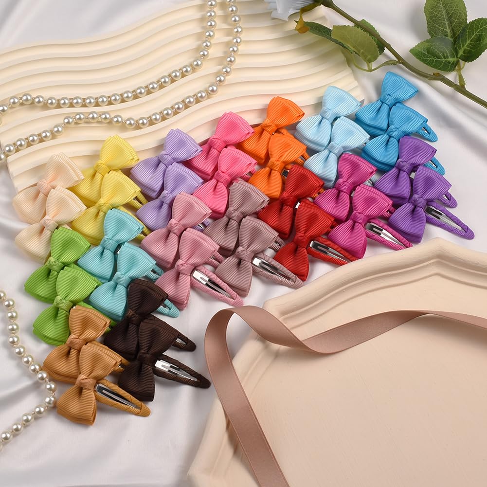 Ruyaa 40 lazos pequeños para el cabello con clips envueltos, pinzas para el pelo de niños pequeños, pasadores para bebés, accesorios para el cabello