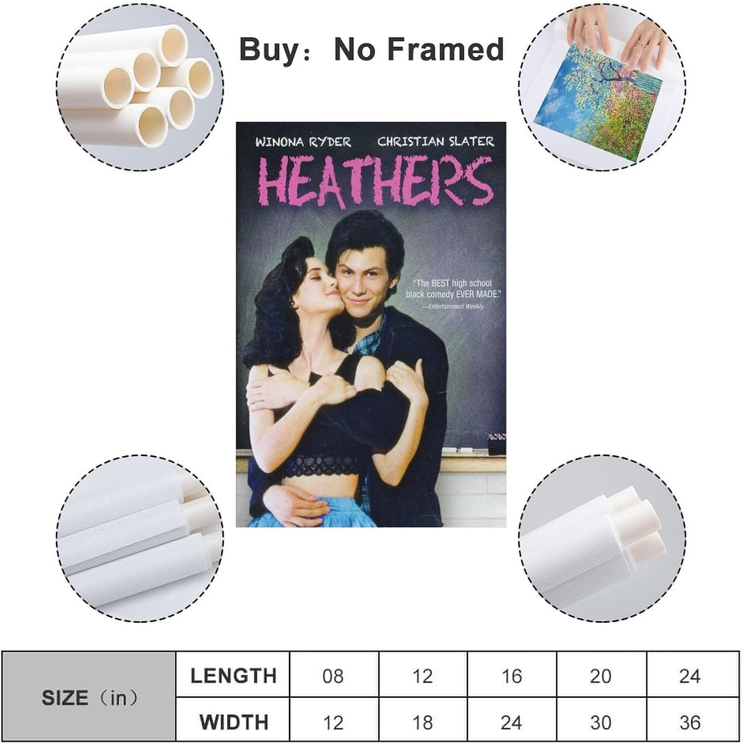 TONGYANG Heathers – Póster de película para dormitorio, decoración de pared estética, lienzo, regalo de 12 x 18 pulgadas (11.8 x 17.7 in)