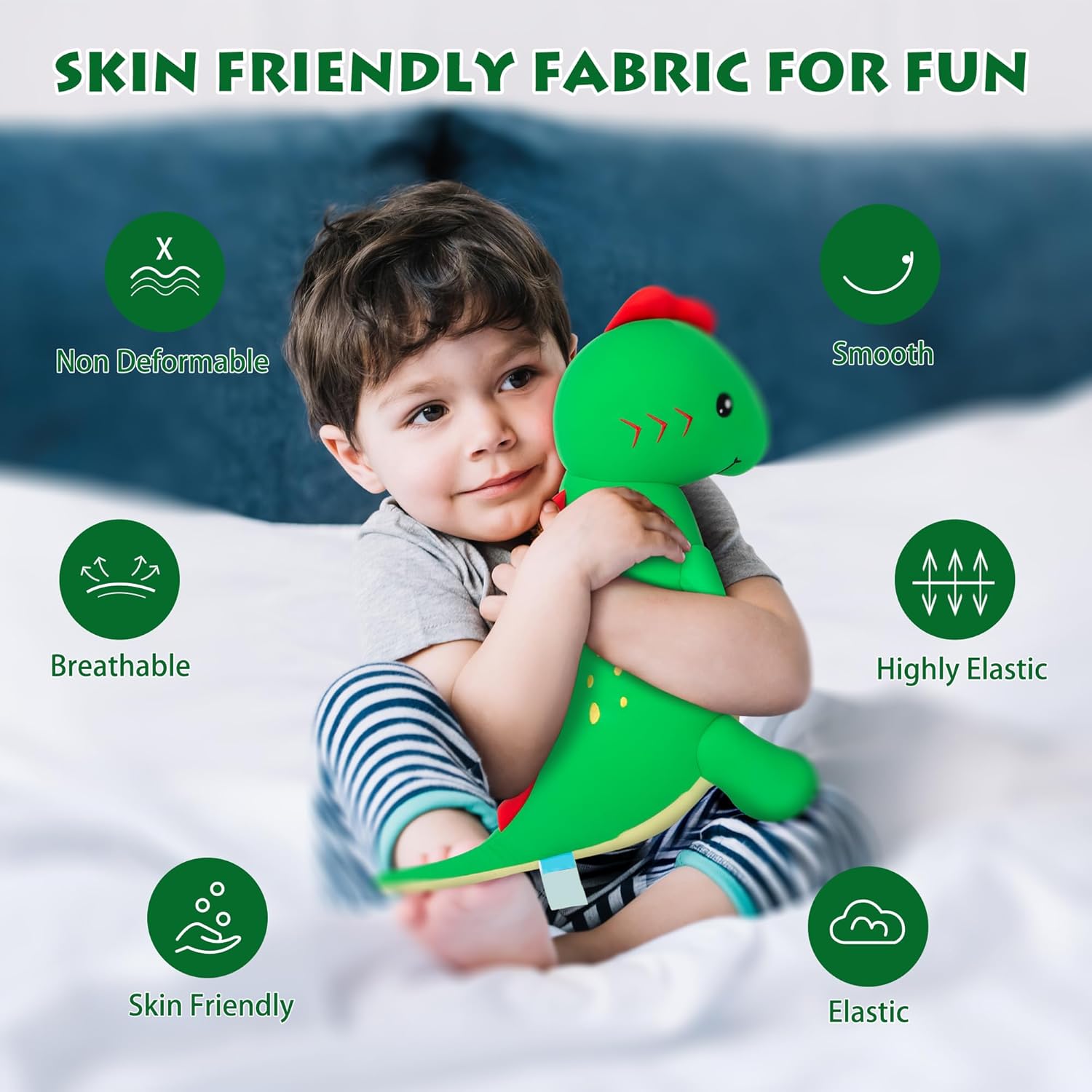 Juguete de peluche de dinosaurio, relleno de partículas de espuma de 18 pulgadas, juguetes de peluche de dinosaurio verde para cumpleaños y Navidad