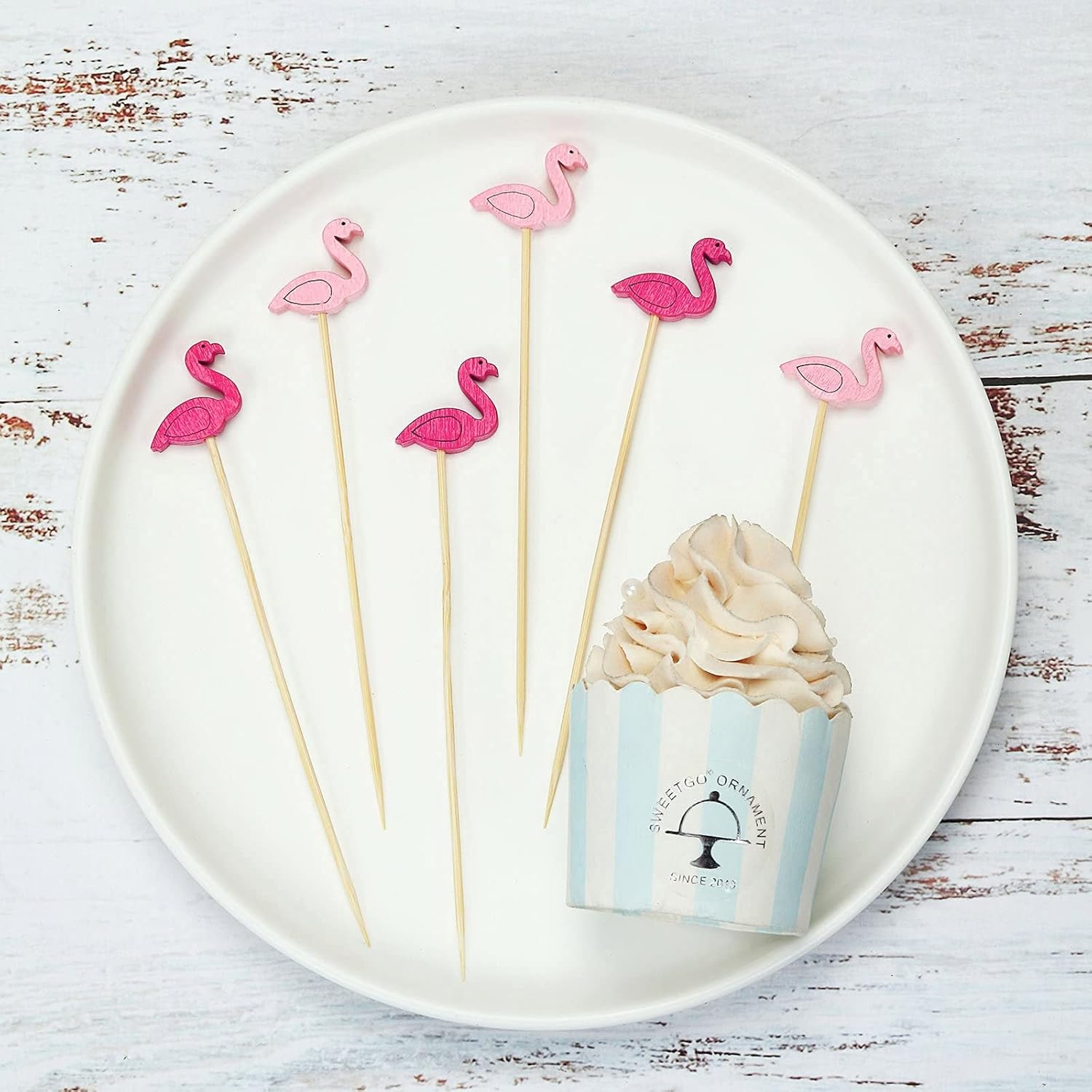 Efavormart – Paquete de 100 palillos de fiesta de flamenco de 5 pulgadas, pinchos de bambú, palillos decorativos para cóctel, palillo de dientes