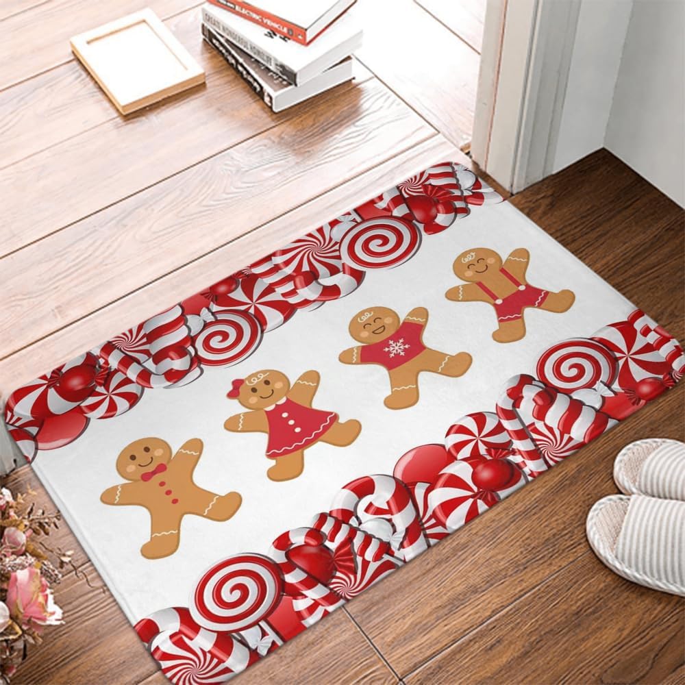 Lollypop Swirl Gingerbread Man Girl Christmas Ginger Woman Boy Design Pan, decoración de baño, 30 x 20 pulgadas, alfombra de baño húmeda y acogedora