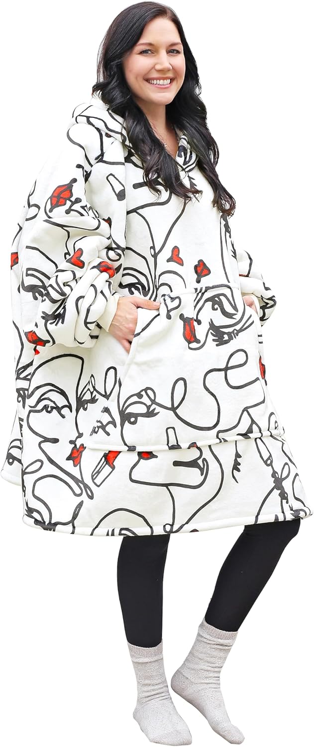 Catalonia Sudadera con capucha de gran tamaño con estampado de cara abstracta, sudadera gigante de sherpa para adultos, hombres, mujeres,